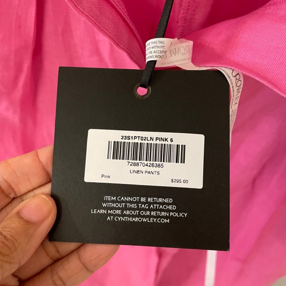 CYNTHIA ROWLEY Wide Leg Pleated Pink 100% Linen Pant Size 6 - Picture 6 of 10